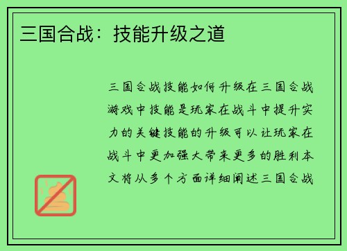 三国合战：技能升级之道