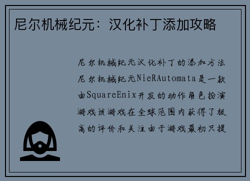 尼尔机械纪元：汉化补丁添加攻略